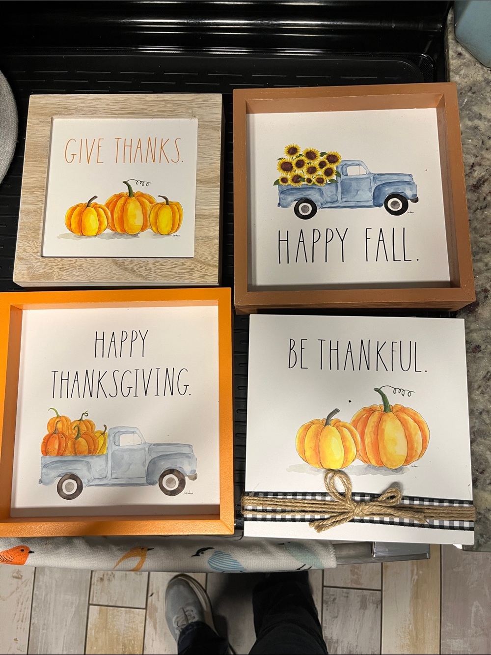 Rae Dunn Set of 4 Fall Pumpkin & Truck Wall Signs -
